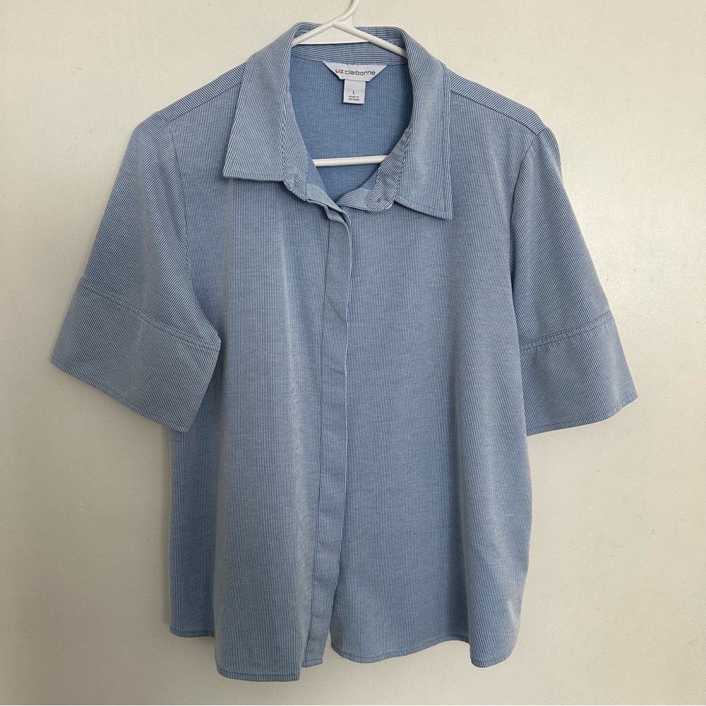 Liz Claiborne Blue Boxy Notched‎ Collar Blouse